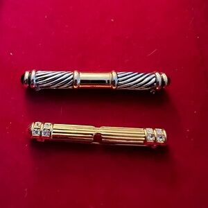 Elegant Gold and Silver tone Brooch Set; Bar style